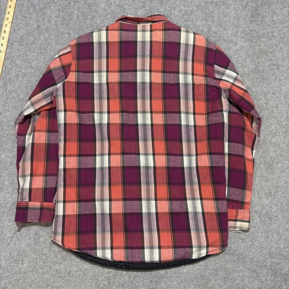 St Johns Bay Mens Large Tall Quilted Flannel Shirt Jacket Plaid Red Purple